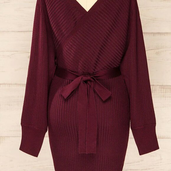 Bergame Burgundy | Knitted Wrap Dress - Picture 2 of 10